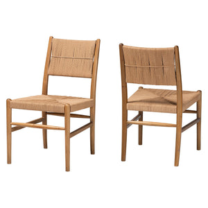 Baxton Studio Bali & Pari Alva Handwoven Paper Loom Dining Chairs Mahogany Frame Set of Two MD-39889-Alva-Honey-Wooden-DC