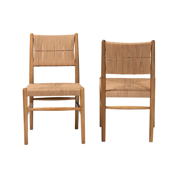 Bali & Pari Alva Handwoven Paper Loom Dining Chairs Mahogany Frame Set of Two