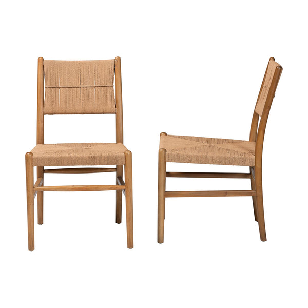 Bali & Pari Alva Handwoven Paper Loom Dining Chairs Mahogany Frame Set of Two