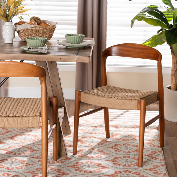 Bali & Pari Lorena Handwoven Paper Loom Dining Chair Solid Mahogany Mid-century Seat
