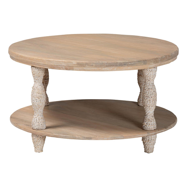 Bali & Pari Lejane Solid Mango Wood Round Coffee Table with Seagrass Wrapped Legs