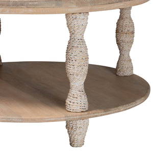 Bali & Pari Lejane Solid Mango Wood Round Coffee Table with Seagrass Wrapped Legs
