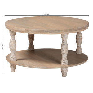 Bali & Pari Lejane Solid Mango Wood Round Coffee Table with Seagrass Wrapped Legs