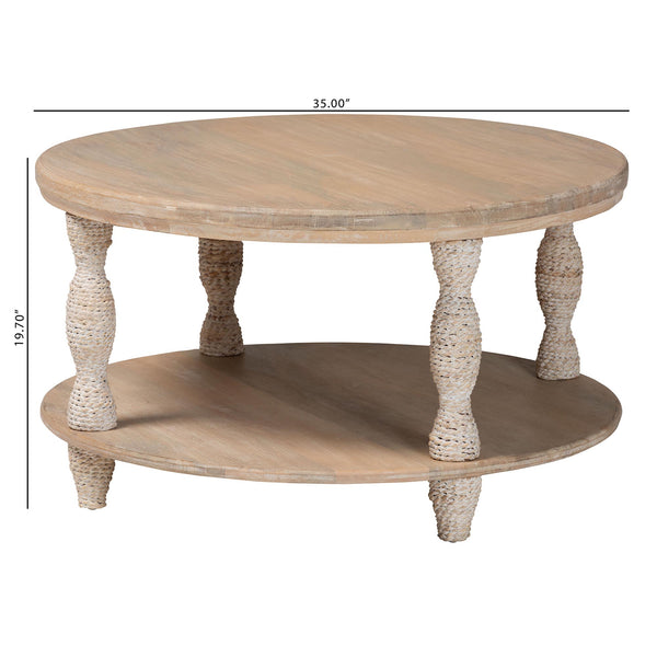 Bali & Pari Lejane Solid Mango Wood Round Coffee Table with Seagrass Wrapped Legs