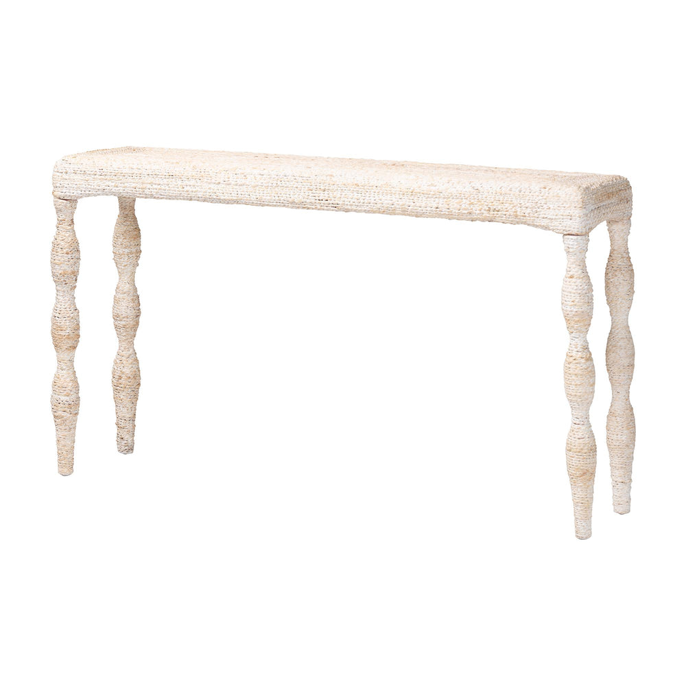 Baxton Studio Bali & Pari Lejane Handwoven Seagrass Mahogany Console Table for Entryway MD-39958-White Wash Rustic-Wood-KD/Box-CST