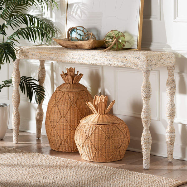 Bali & Pari Lejane Handwoven Seagrass Mahogany Console Table for Entryway