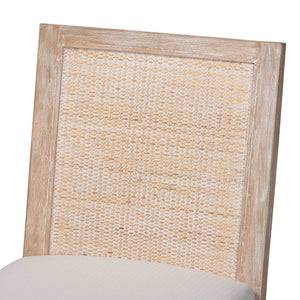 Baxton Studio Bali & Pari Handwoven Natural Dining Chairs with Solid Mahogany Legs Bohemian Coastal Style Whitewash Beige/White Mahogany Wood / Natural Rattan Webbing / Fabric 18.1W x 23.2D x 33.1H MD-39960-Ashford-White Wash-Wood-Cushion-DC