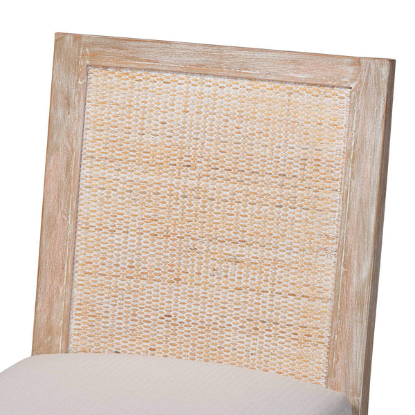 Baxton Studio Bali & Pari Handwoven Natural Dining Chairs with Solid Mahogany Legs Bohemian Coastal Style Whitewash Beige/White Mahogany Wood / Natural Rattan Webbing / Fabric 18.1W x 23.2D x 33.1H MD-39960-Ashford-White Wash-Wood-Cushion-DC