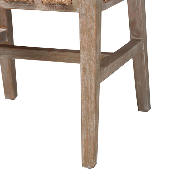 Baxton Studio Bali & Pari Handwoven Natural Dining Chairs with Solid Mahogany Legs Bohemian Coastal Style Whitewash Beige/White Mahogany Wood / Natural Rattan Webbing / Fabric 18.1W x 23.2D x 33.1H MD-39960-Ashford-White Wash-Wood-Cushion-DC