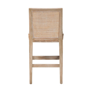 Baxton Studio Bali & Pari Handwoven Rattan Counter Stool Mahogany Frame Boho Coastal Kitchen Seating Whitewash Beige/White Frame: Mahogany Wood; Backrest: Natural Rattan Webbing; Underneath Seat: Plywood; Upholstery: Fabric 100% Polyester + Foam 17.3W x 21.1D x 36.2H MD-39961-Ashford-White Wash-Wood-Cushion-CS