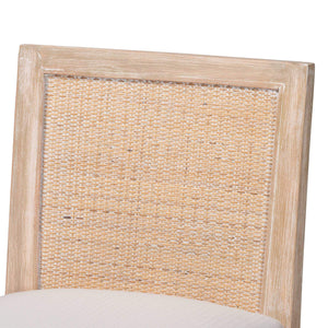 Baxton Studio Bali & Pari Handwoven Rattan Counter Stool Mahogany Frame Boho Coastal Kitchen Seating Whitewash Beige/White Frame: Mahogany Wood; Backrest: Natural Rattan Webbing; Underneath Seat: Plywood; Upholstery: Fabric 100% Polyester + Foam 17.3W x 21.1D x 36.2H MD-39961-Ashford-White Wash-Wood-Cushion-CS