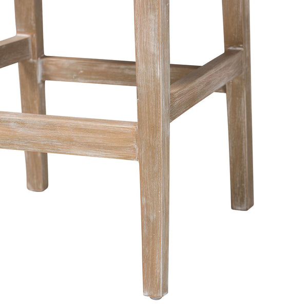 Baxton Studio Bali & Pari Handwoven Rattan Counter Stool Mahogany Frame Boho Coastal Kitchen Seating Whitewash Beige/White Frame: Mahogany Wood; Backrest: Natural Rattan Webbing; Underneath Seat: Plywood; Upholstery: Fabric 100% Polyester + Foam 17.3W x 21.1D x 36.2H MD-39961-Ashford-White Wash-Wood-Cushion-CS