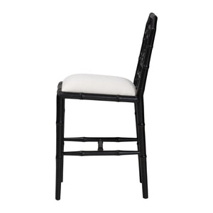 Bali & Pari Boone Solid Mahogany Counter Stool with Carved Chinoiserie Openwork Back and Cushion