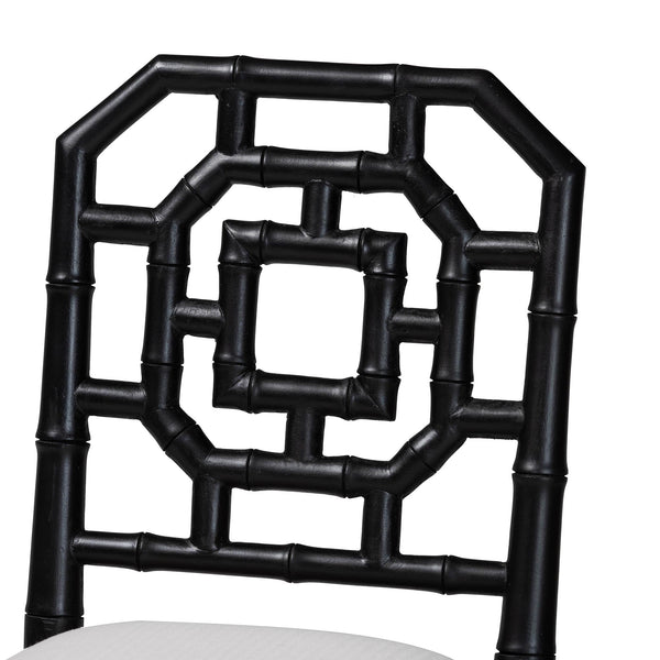 Bali & Pari Boone Solid Mahogany Counter Stool with Carved Chinoiserie Openwork Back and Cushion