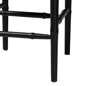 Bali & Pari Boone Solid Mahogany Counter Stool with Carved Chinoiserie Openwork Back and Cushion