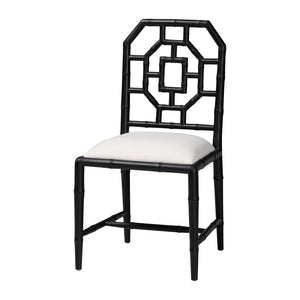 Baxton Studio Bali & Pari Boone Solid Mahogany Dining Chair with Carved Chinoiserie Openwork Back Design Black/White MD-39975-Boone-Black-DC