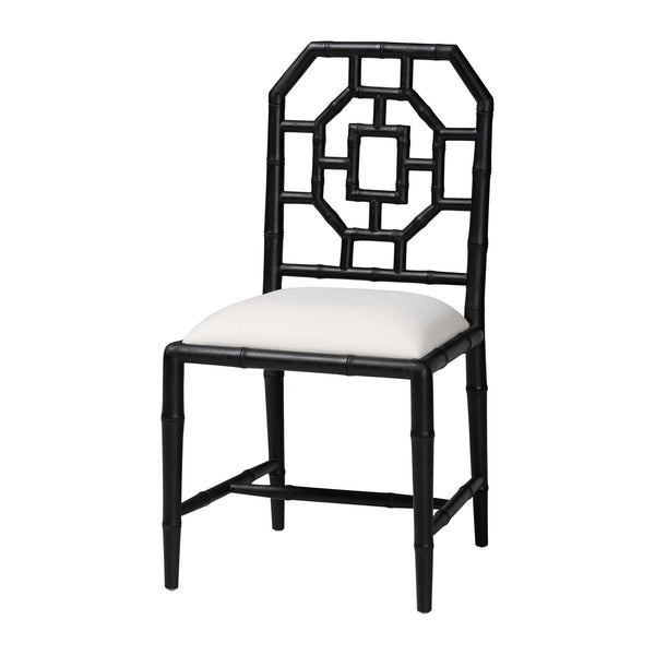 Baxton Studio Bali & Pari Boone Solid Mahogany Dining Chair with Carved Chinoiserie Openwork Back Design Black/White MD-39975-Boone-Black-DC