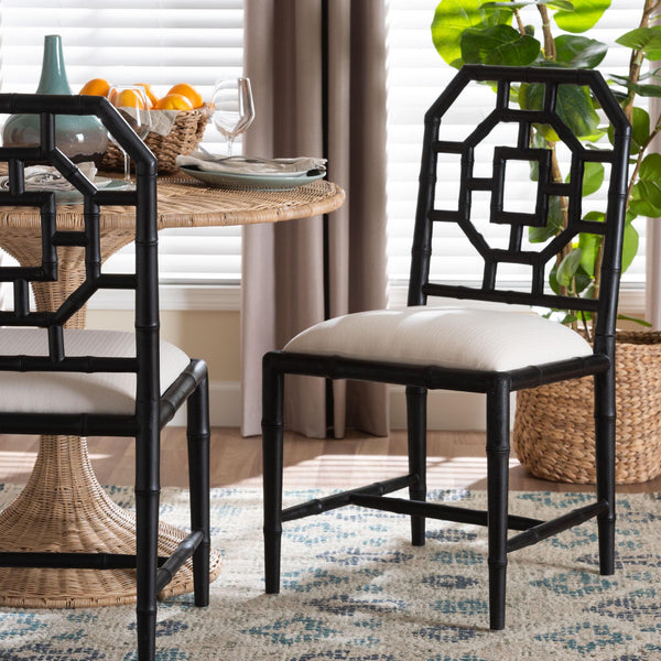 Bali & Pari Boone Solid Mahogany Dining Chair with Carved Chinoiserie Openwork Back Design