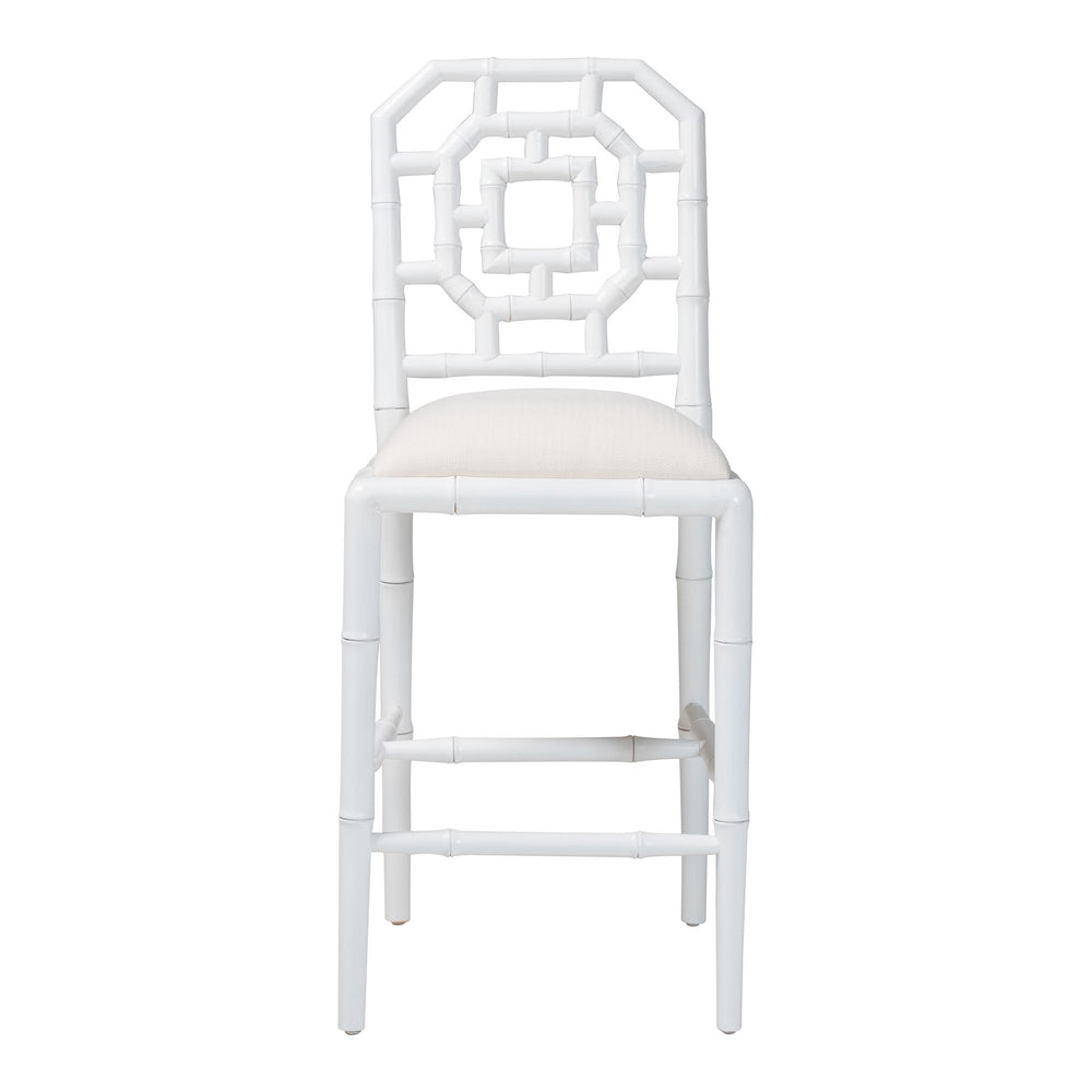 Baxton Studio Bali & Pari Boone Solid Mahogany Counter Stool with Carved Chinoiserie Openwork Back and Cushion White MD-39975-Boone-White-CS