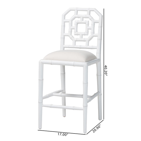 Bali & Pari Boone Solid Mahogany Counter Stool with Carved Chinoiserie Openwork Back and Cushion