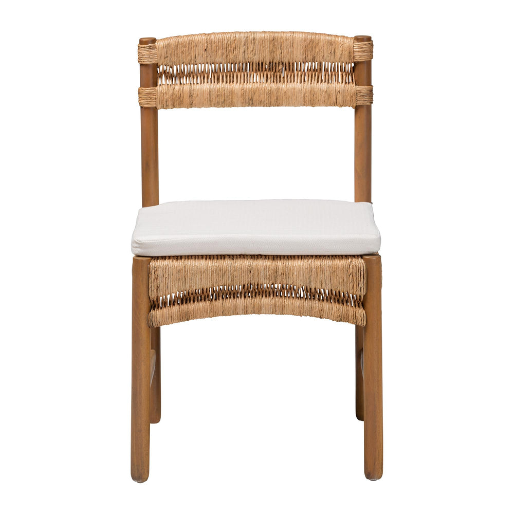 Baxton Studio Bali & Pari Elvera Handcrafted Seagrass Mahogany Dining Chair for Coastal Boho Rooms MD-39986-Elvera-Light Walnut-Cushion-DC