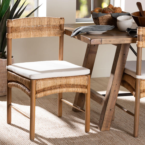 Bali & Pari Elvera Handcrafted Seagrass Mahogany Dining Chair for Coastal Boho Rooms