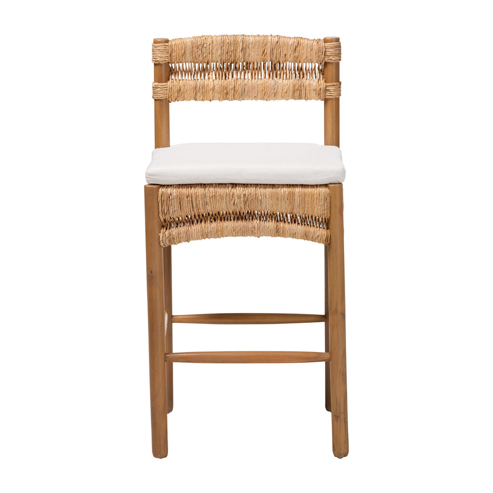 Baxton Studio Bali & Pari Elvera Handwoven Seagrass Mahogany Counterstool for Coastal Boho Kitchens MD-39987-Elvera-Light Walnut-Cushion-CS