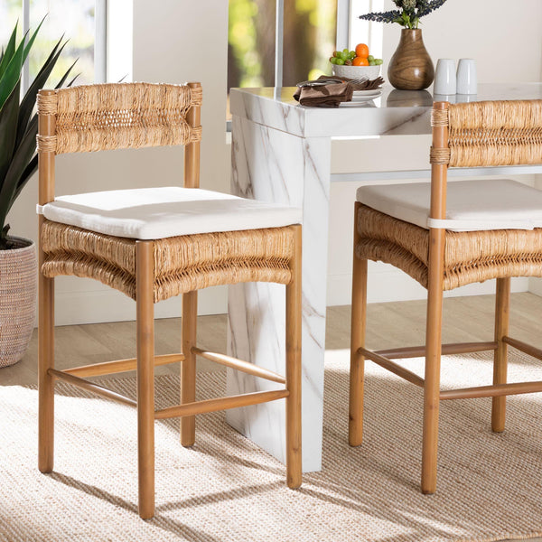Bali & Pari Elvera Handwoven Seagrass Mahogany Counterstool for Coastal Boho Kitchens