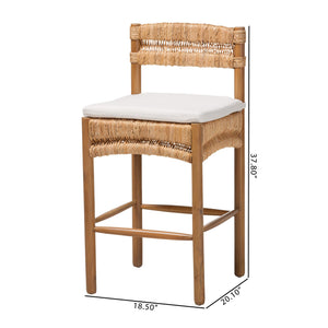 Bali & Pari Elvera Handwoven Seagrass Mahogany Counterstool for Coastal Boho Kitchens