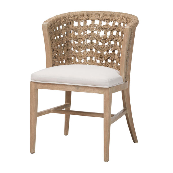Baxton Studio Bali & Pari Vellon Handwoven Seagrass Barrel Back Mahogany Wood Dining Chair MD-39989-Vellon-White Wash-Cushion-DC