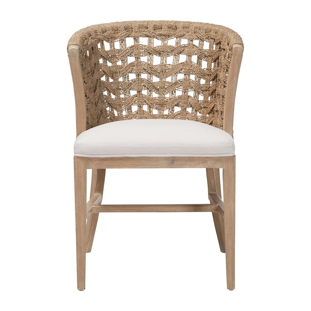 Baxton Studio Bali & Pari Vellon Handwoven Seagrass Barrel Back Mahogany Wood Dining Chair MD-39989-Vellon-White Wash-Cushion-DC