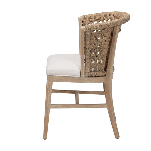 Bali & Pari Vellon Handwoven Seagrass Barrel Back Mahogany Wood Dining Chair
