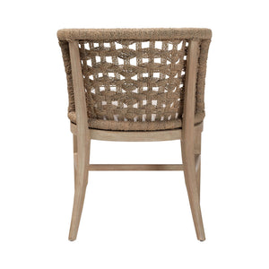 Bali & Pari Vellon Handwoven Seagrass Barrel Back Mahogany Wood Dining Chair