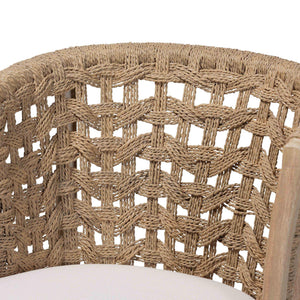 Bali & Pari Vellon Handwoven Seagrass Barrel Back Mahogany Wood Dining Chair