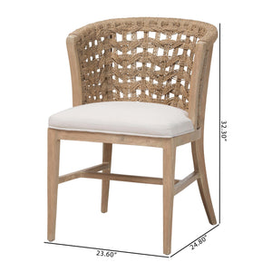 Bali & Pari Vellon Handwoven Seagrass Barrel Back Mahogany Wood Dining Chair