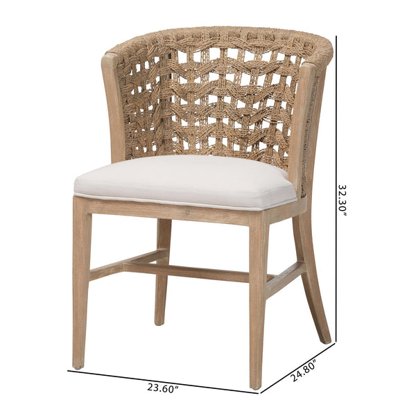 Bali & Pari Vellon Handwoven Seagrass Barrel Back Mahogany Wood Dining Chair