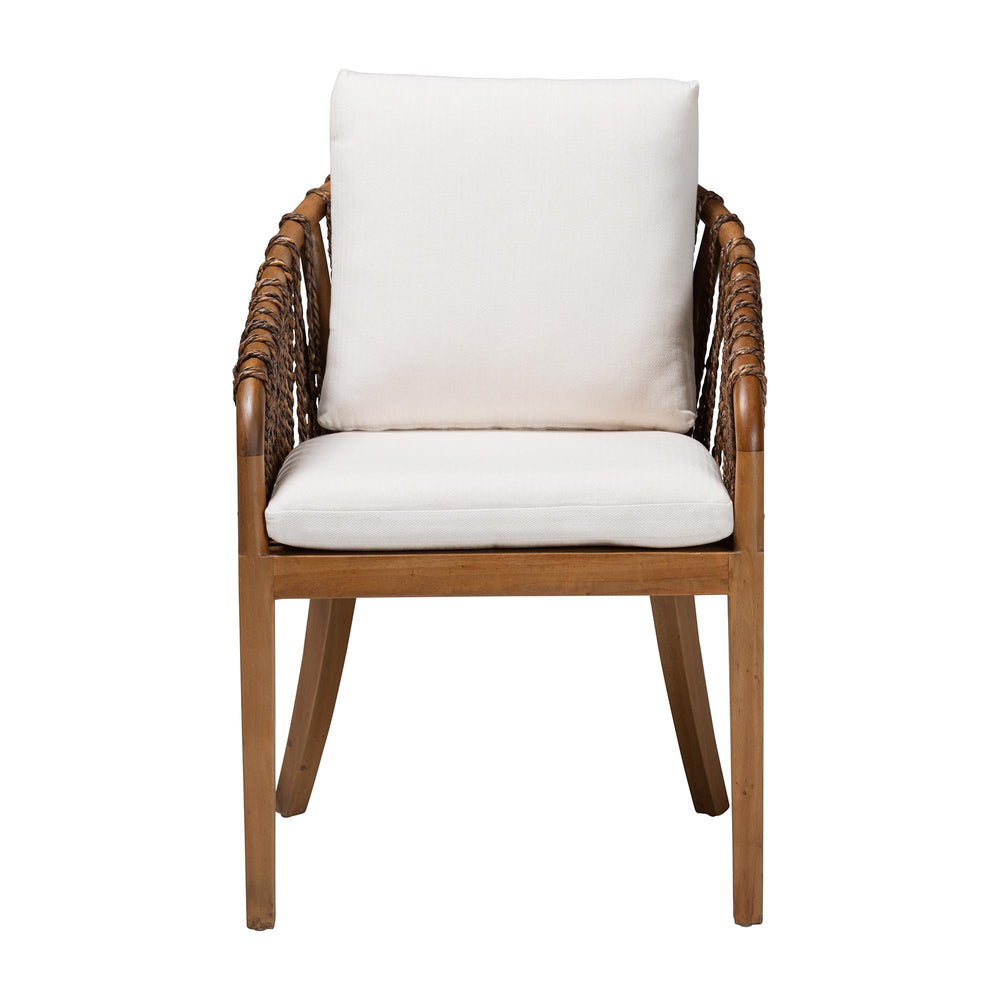 Baxton Studio Bali & Pari Varen Handwoven Seagrass Arm Dining Chair with Mahogany Frame MD-39991-Varen-Walnut-Cushion-Arm-DC