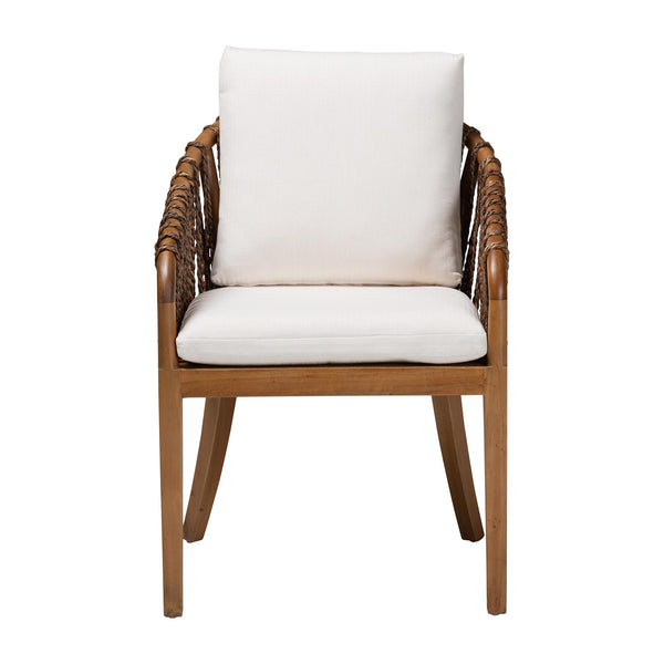 Bali & Pari Varen Handwoven Seagrass Arm Dining Chair with Mahogany Frame