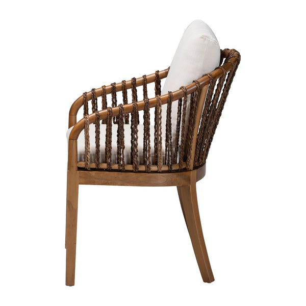 Bali & Pari Varen Handwoven Seagrass Arm Dining Chair with Mahogany Frame
