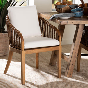 Bali & Pari Varen Handwoven Seagrass Arm Dining Chair with Mahogany Frame