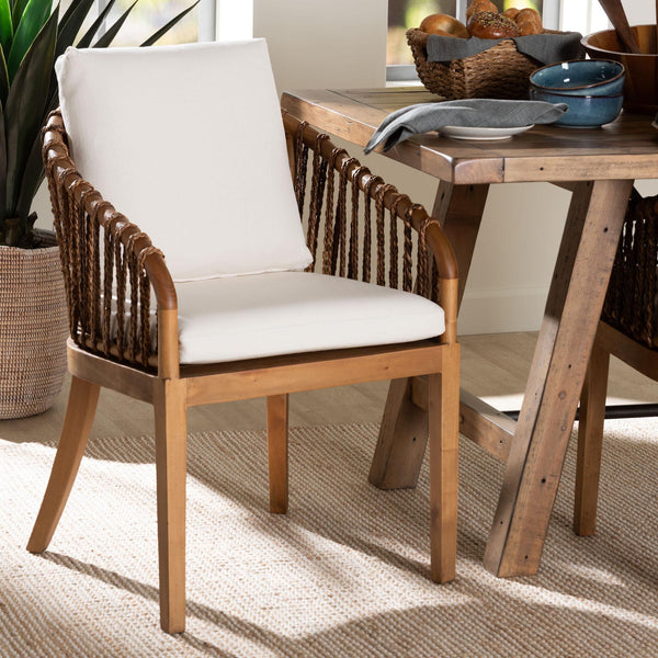 Bali & Pari Varen Handwoven Seagrass Arm Dining Chair with Mahogany Frame