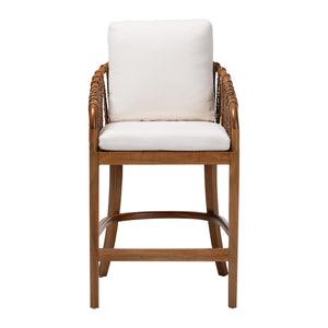 Bali & Pari Varen Handwoven Seagrass Mahogany Wood Barstool with Cushion