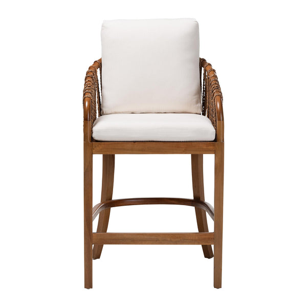 Bali & Pari Varen Handwoven Seagrass Mahogany Wood Barstool with Cushion
