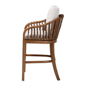 Bali & Pari Varen Handwoven Seagrass Mahogany Wood Barstool with Cushion