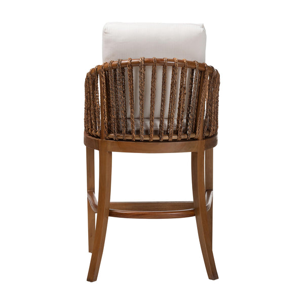 Bali & Pari Varen Handwoven Seagrass Mahogany Wood Barstool with Cushion