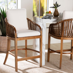 Bali & Pari Varen Handwoven Seagrass Mahogany Wood Barstool with Cushion