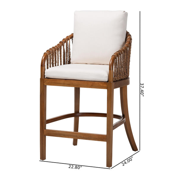 Bali & Pari Varen Handwoven Seagrass Mahogany Wood Barstool with Cushion