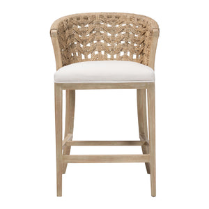 Bali & Pari Vellon Handwoven Seagrass Barrel Back Counter Stool for Kitchen