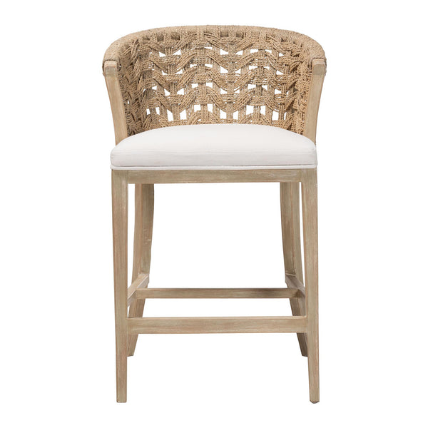 Bali & Pari Vellon Handwoven Seagrass Barrel Back Counter Stool for Kitchen
