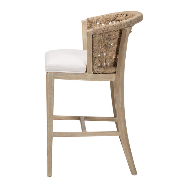 Bali & Pari Vellon Handwoven Seagrass Barrel Back Counter Stool for Kitchen